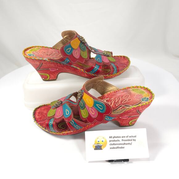 Elite by Corkys Nectar Floral Wedge Sandals Womens Size 7 Red Multi - Picture 5 of 9